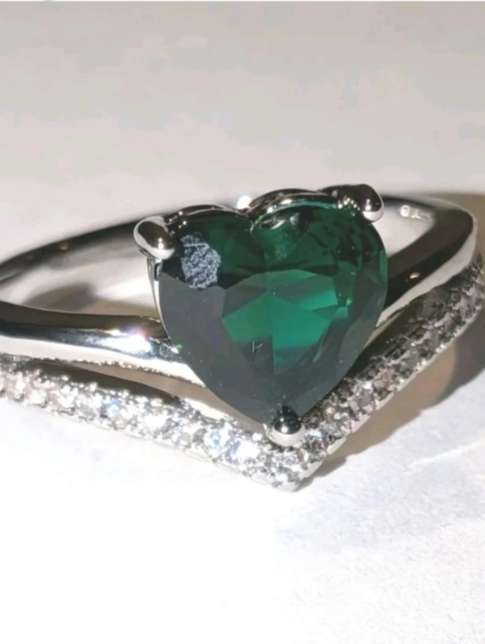 Lab-Created Emerald Green3ct Heart Cut Women's Engagement Ring White Gold Plated